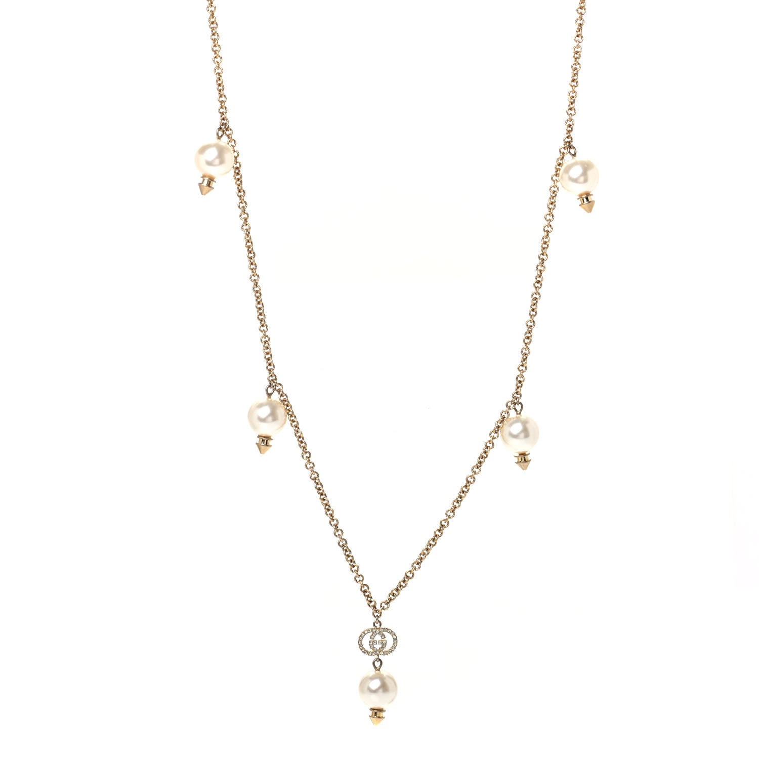 Gucci Pearl Crystal Interlocking G Necklace Gold 1 of 4