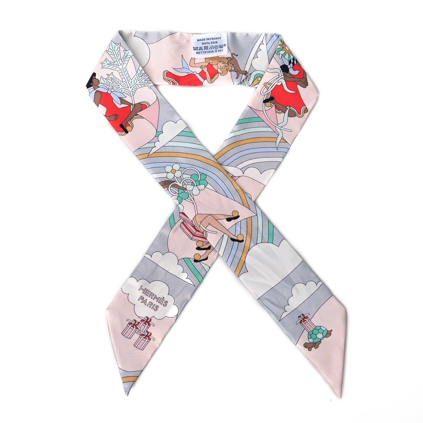 Silk Carres Volants Twilly Grenadine Gris Perle Rose Pale