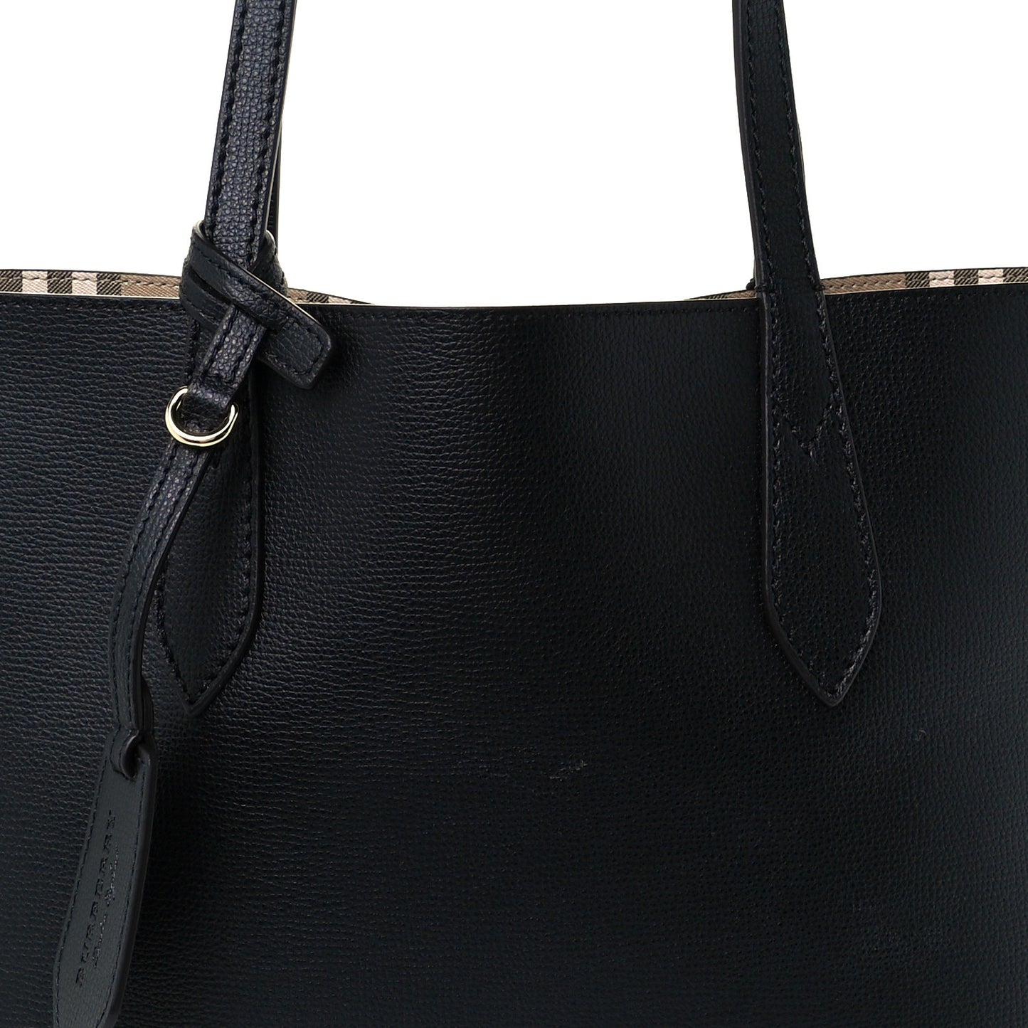 Grainy Calfskin Haymarket Check Small Reversible Tote Black