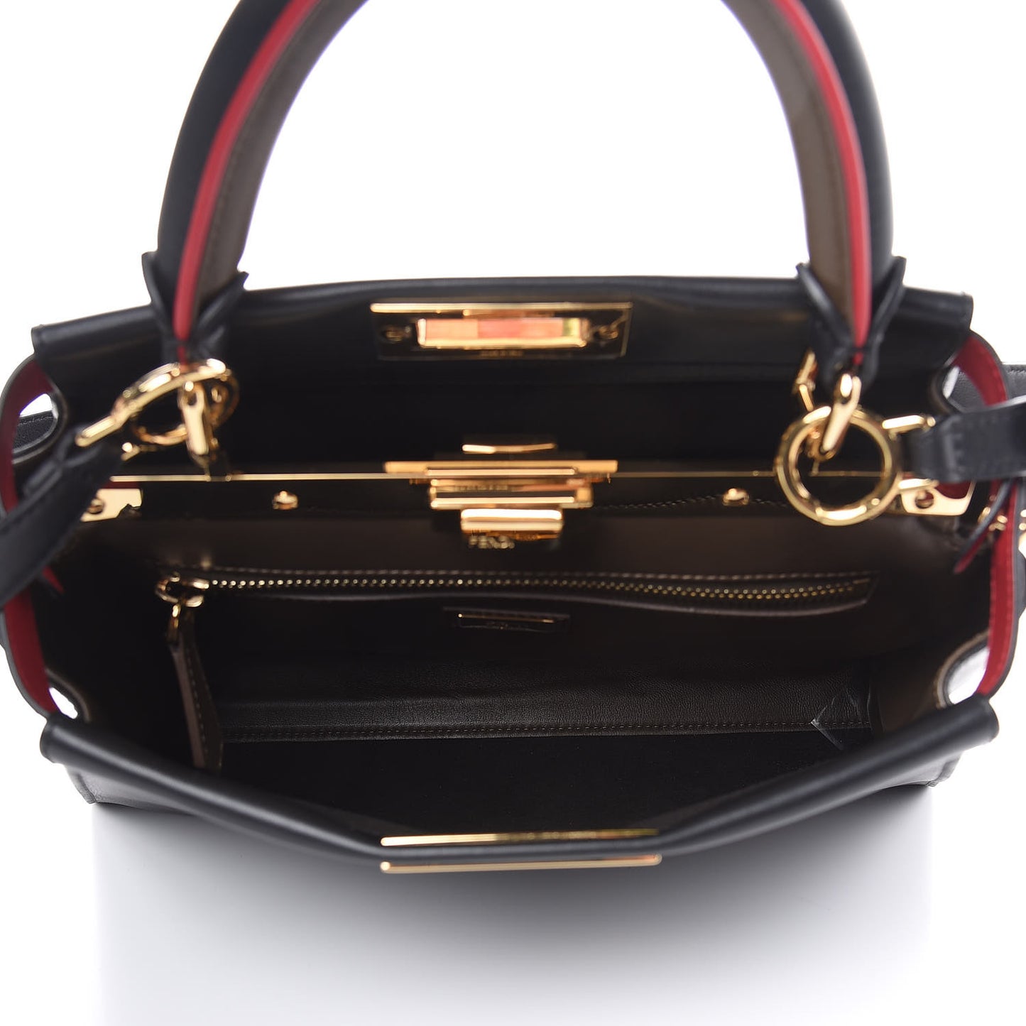 Vitello Seta Century Nappa Medium Peekaboo Iconic Defender Satchel Black Fragola Maya