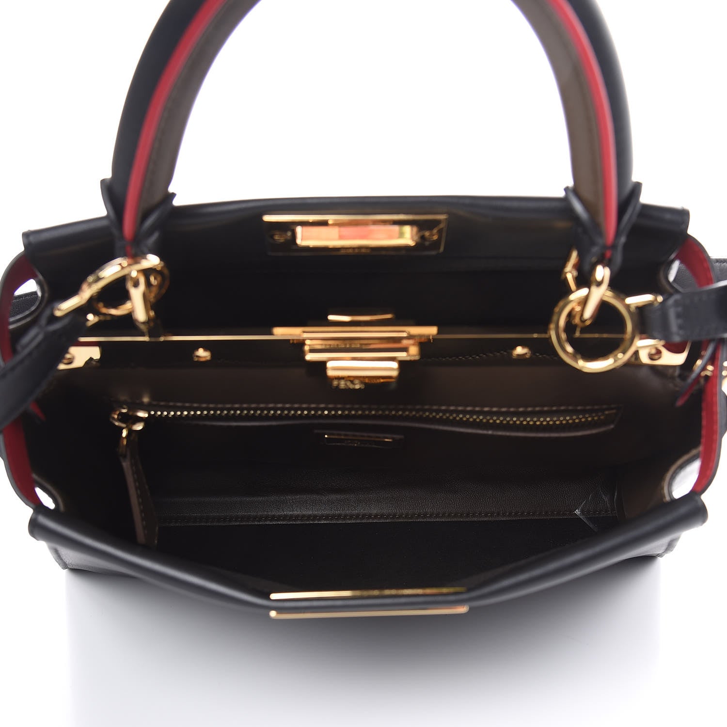 Fendi Vitello Seta Century Nappa Medium Peekaboo Iconic Defender Satchel Black Fragola Maya 6 of 16