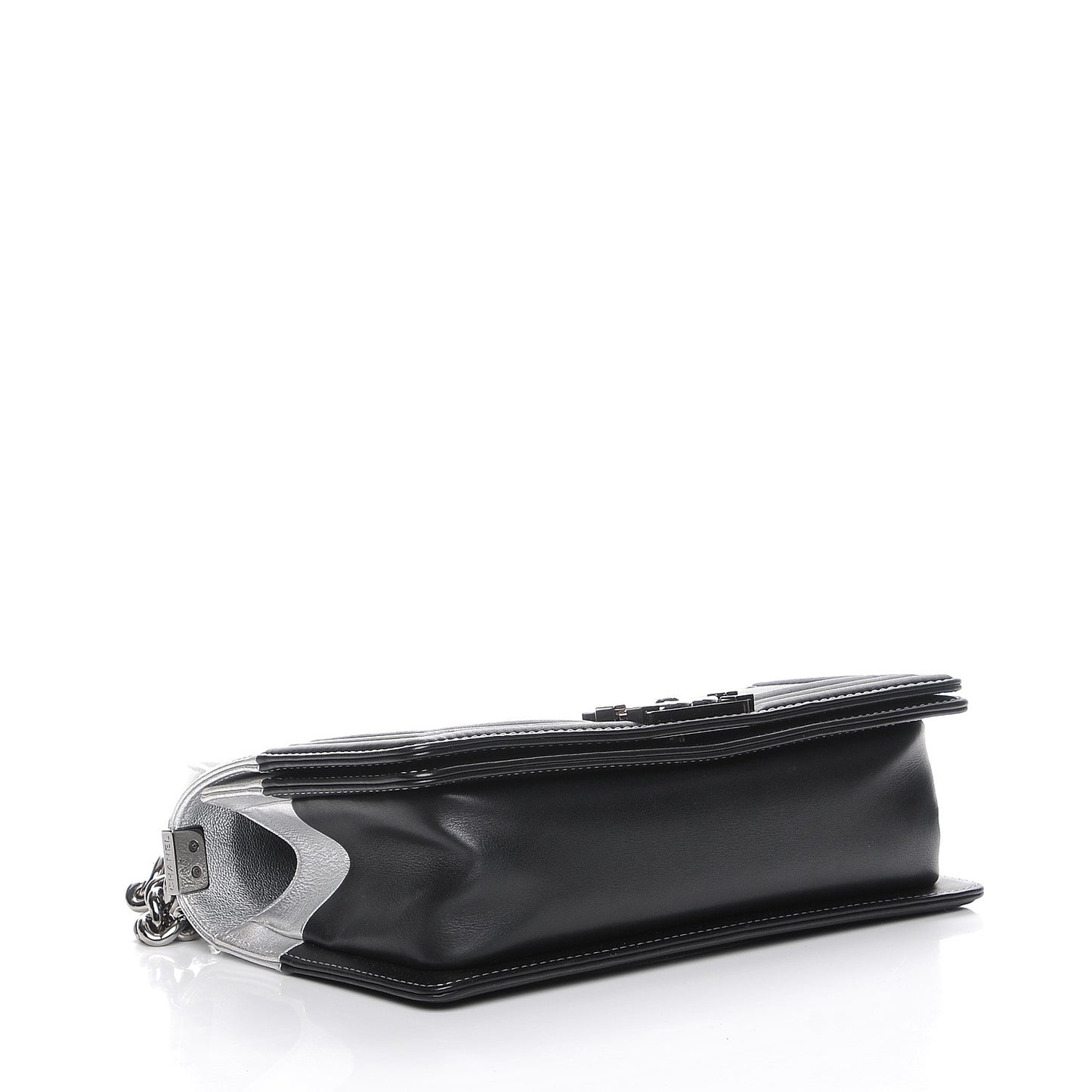 Metallic Goatskin Calfskin Medium Boy Flap Silver Black