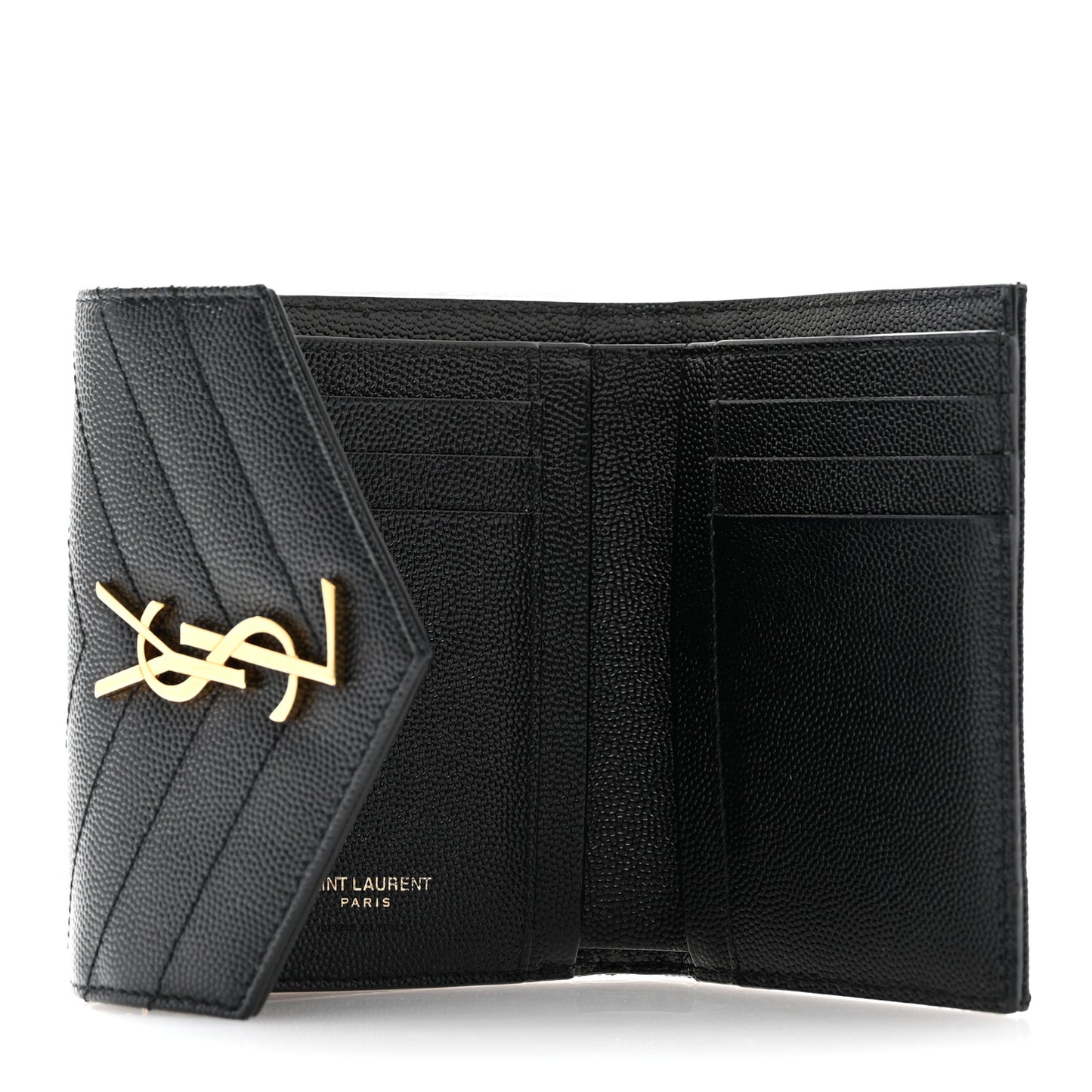 Grain De Poudre Matelasse Chevron Monogram Compact Tri Fold Wallet Black