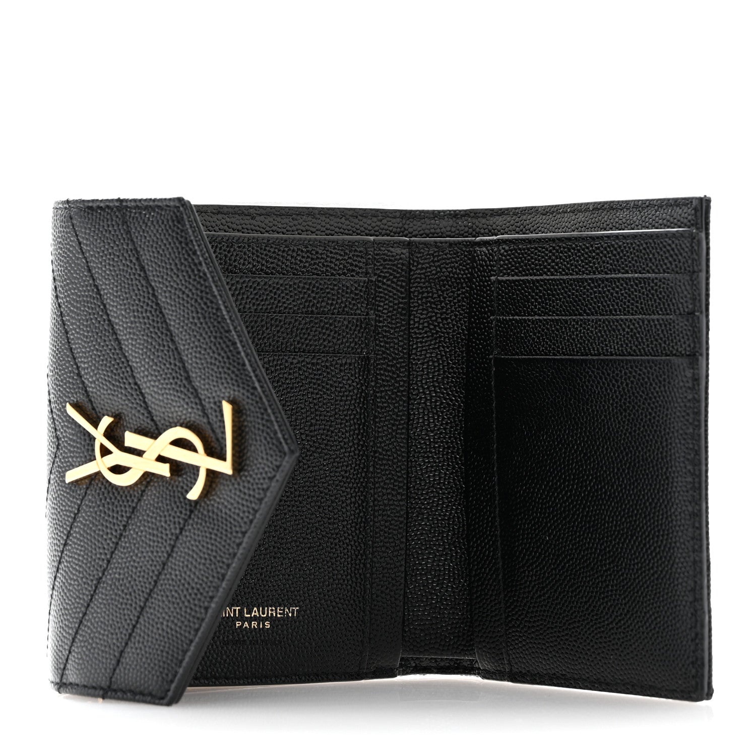 Saint Laurent Grain De Poudre Matelasse Chevron Monogram Compact Tri Fold Wallet Black 5 of 8
