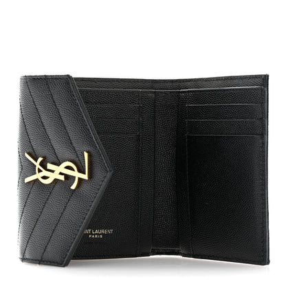 Saint Laurent Grain De Poudre Matelasse Chevron Monogram Compact Tri Fold Wallet Black 5 of 8