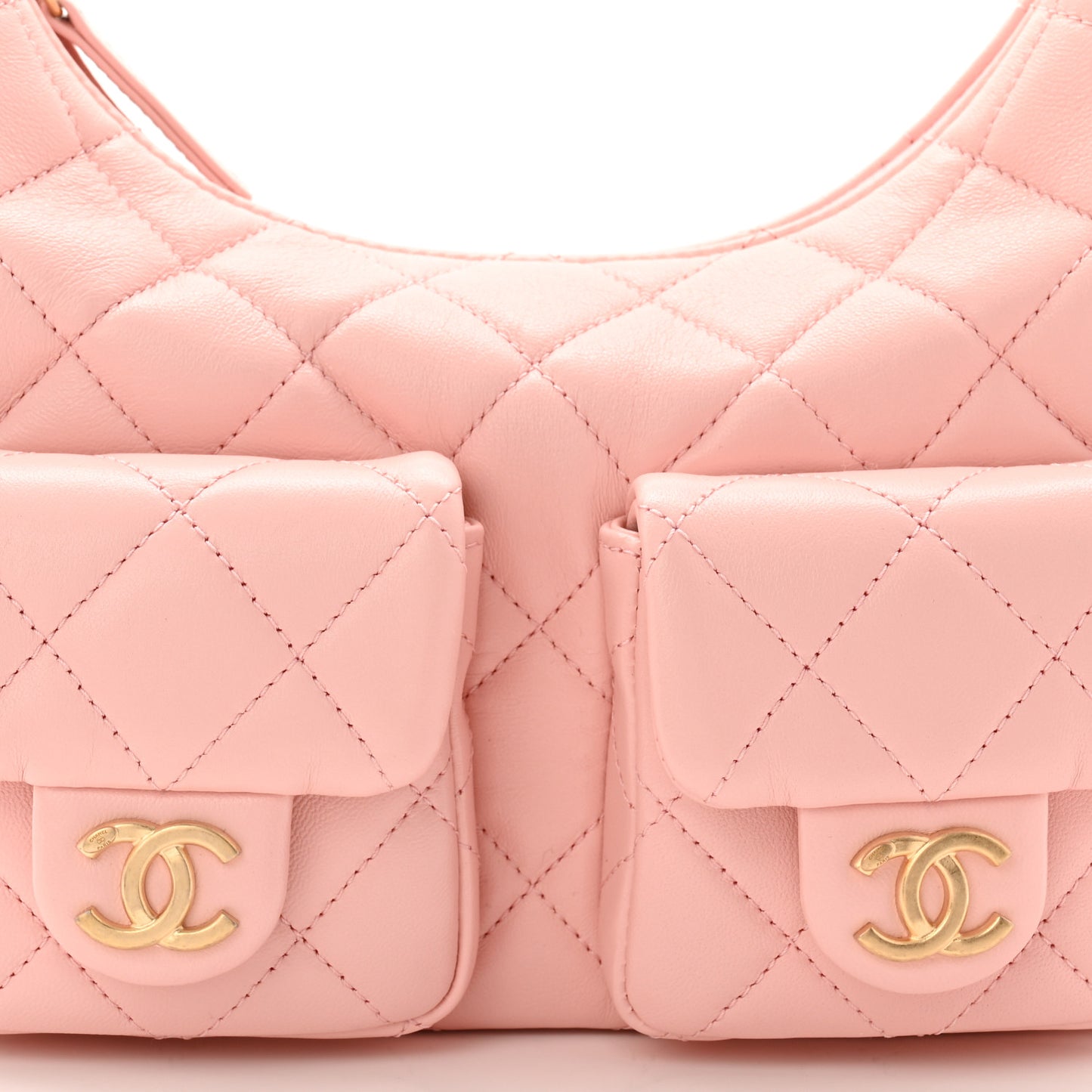 Shiny Lambskin Quilted Trendy Pockets Hobo Light Pink