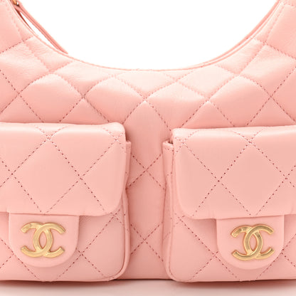 Chanel Shiny Lambskin Quilted Trendy Pockets Hobo Light Pink 8 of 10