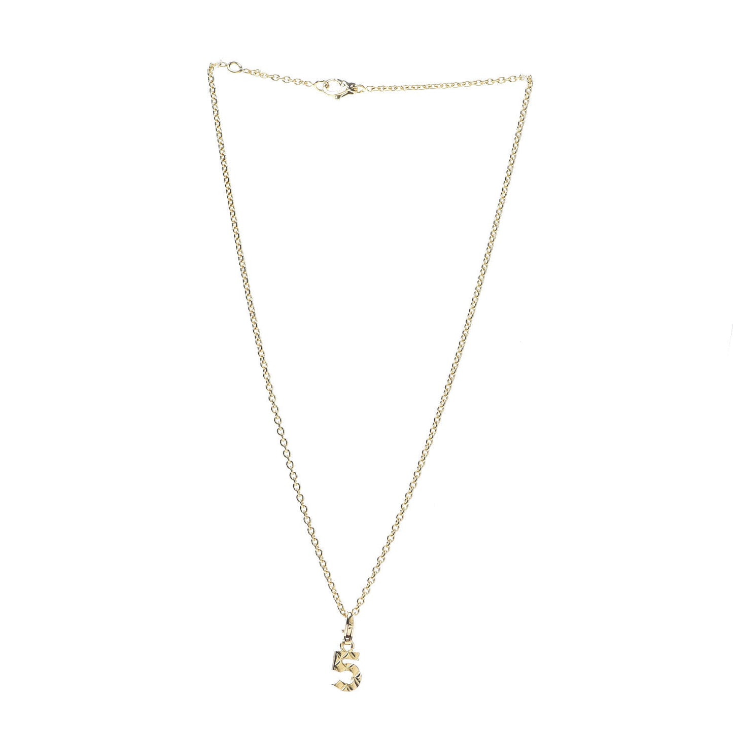 18K Yellow Gold Quilted No.5 Charm Pendant Necklace