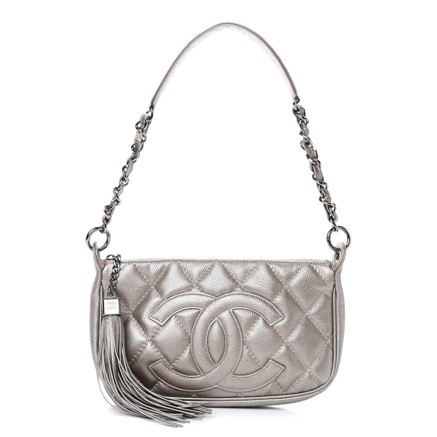 Metallic Caviar Quilted Timeless CC Shoulder Bag Light Gold