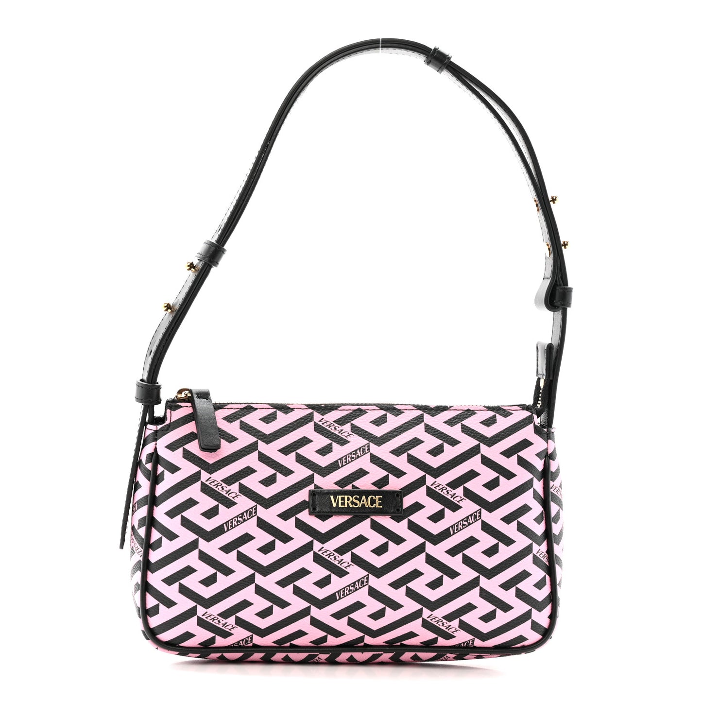 Coated Canvas La Greca Signature Shoulder Bag Candy Black