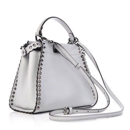 Fendi Vitello Seta Shiny Nappa Scalloped Studded Mini Peekaboo Iconic Satchel Grigio Perla 4 of 9