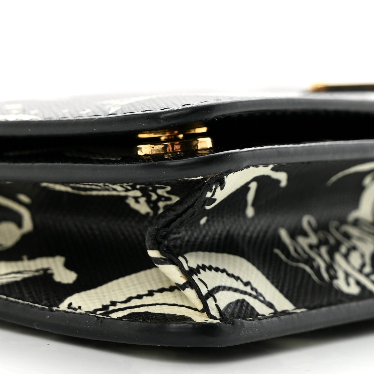 Prada Saffiano Triangle Logo Mermaid Print Mini Crossbody Bag Black 7 of 10