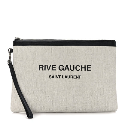 Saint Laurent Linen Canvas Rive Gauche Zipped Pouch Optic White 1 of 7