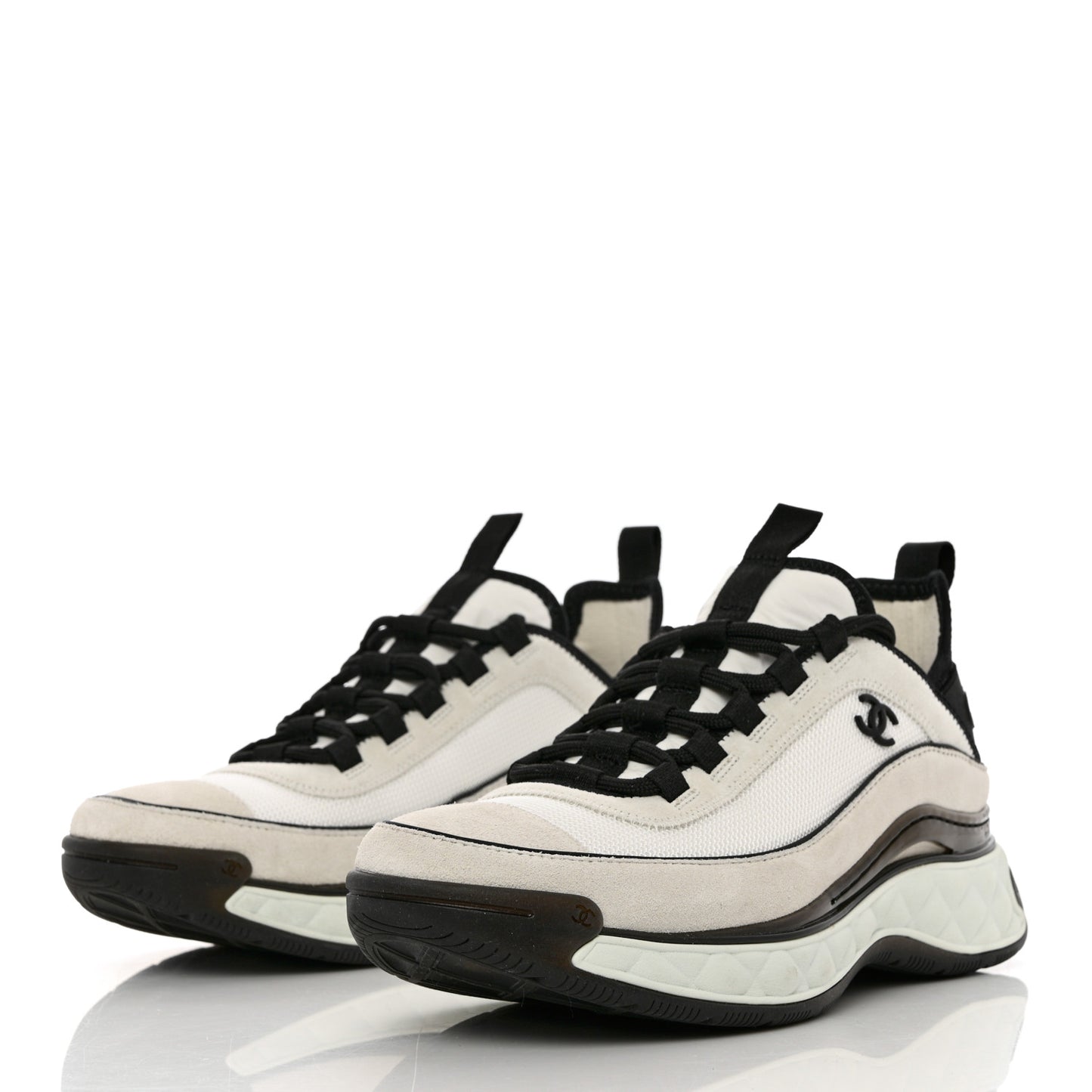 Velvet Calfskin Mixed Fibers CC Sneakers 39.5 Ivory Black