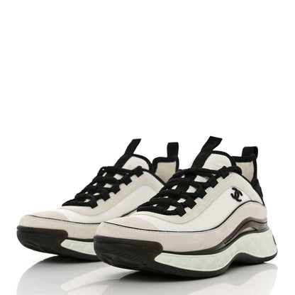 Chanel Velvet Calfskin Mixed Fibers CC Sneakers 39.5 Ivory Black 3 of 10
