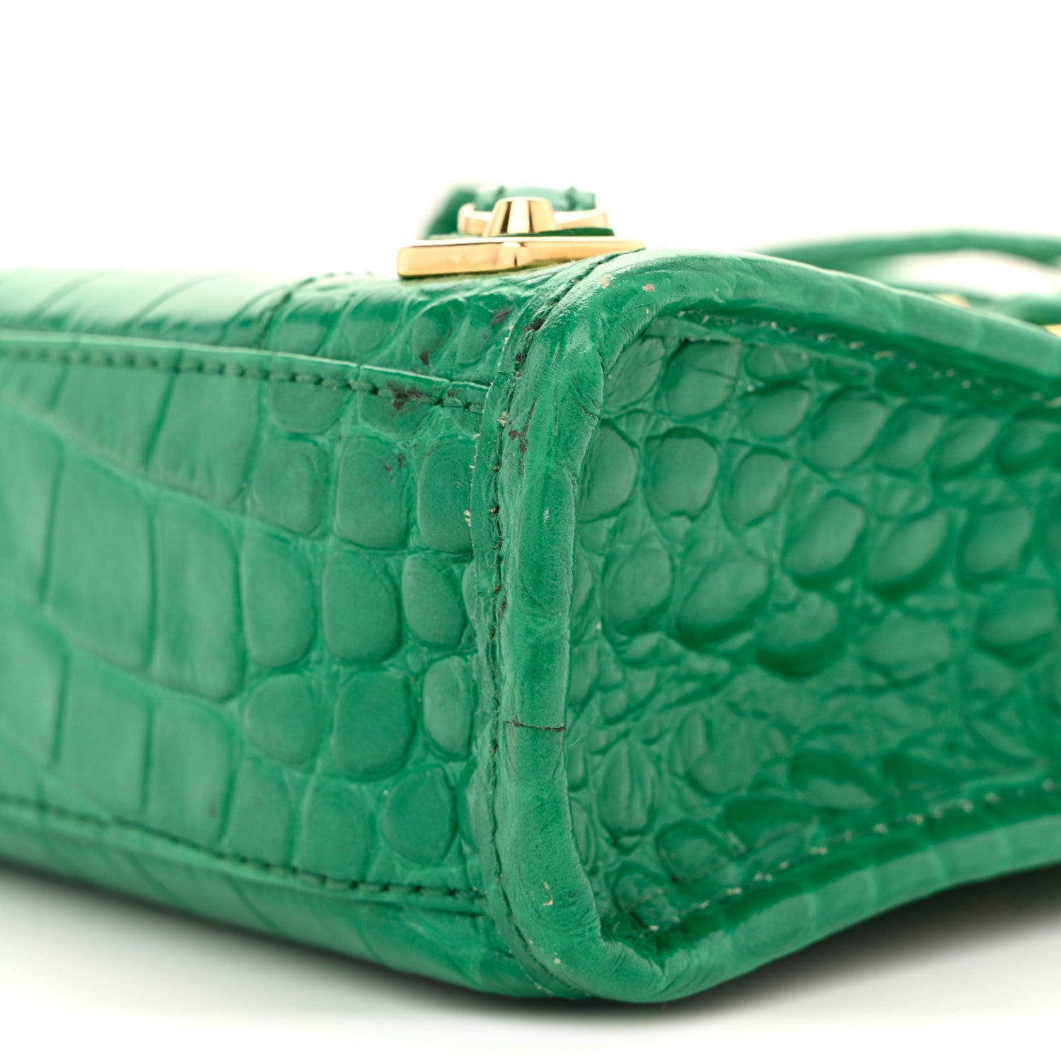 Balenciaga Shiny Supple Calfskin Crocodile Embossed Gold Metallic Edge Hardware Nano City Leaf Green 11 of 16