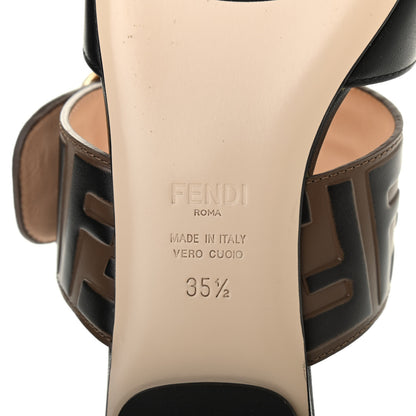 Fendi Vitello FF Embossed Buckle Flat Mules 35.5 Maya Black 8 of 9