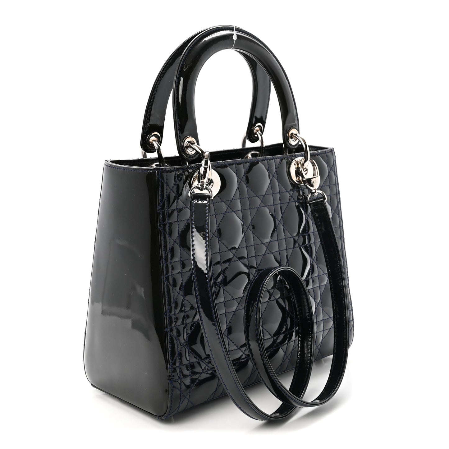 Patent Cannage Medium Lady Dior Navy Blue