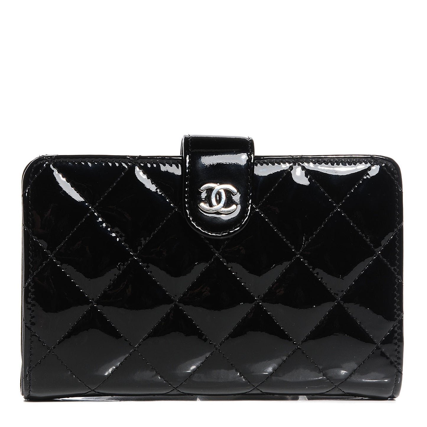 Patent Quilted Zip Pocket Wallet Black