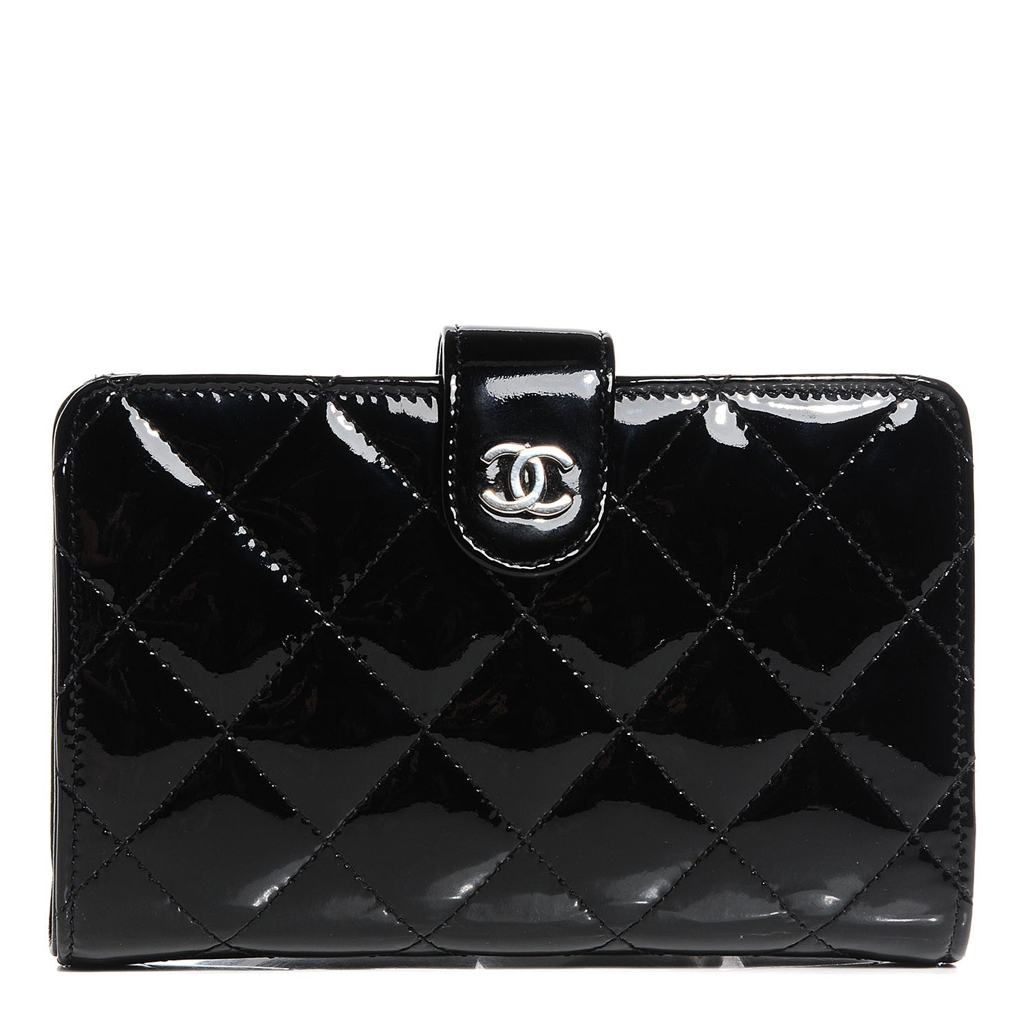 Chanel Patent Quilted Zip Pocket Wallet Black 1 of 8