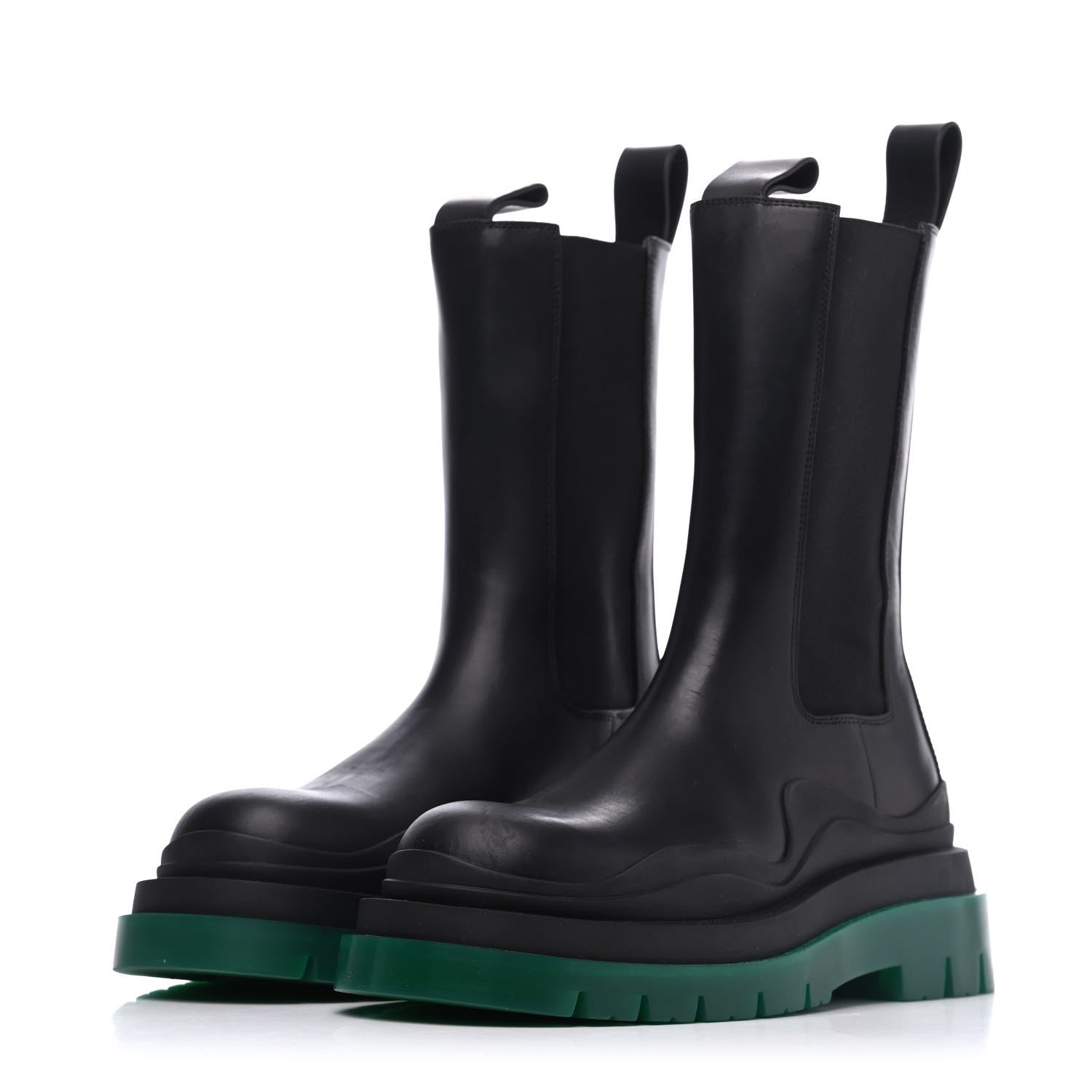 Bottega Veneta Calfskin The Tire Chelsea Boots 37 Black Green 3 of 15