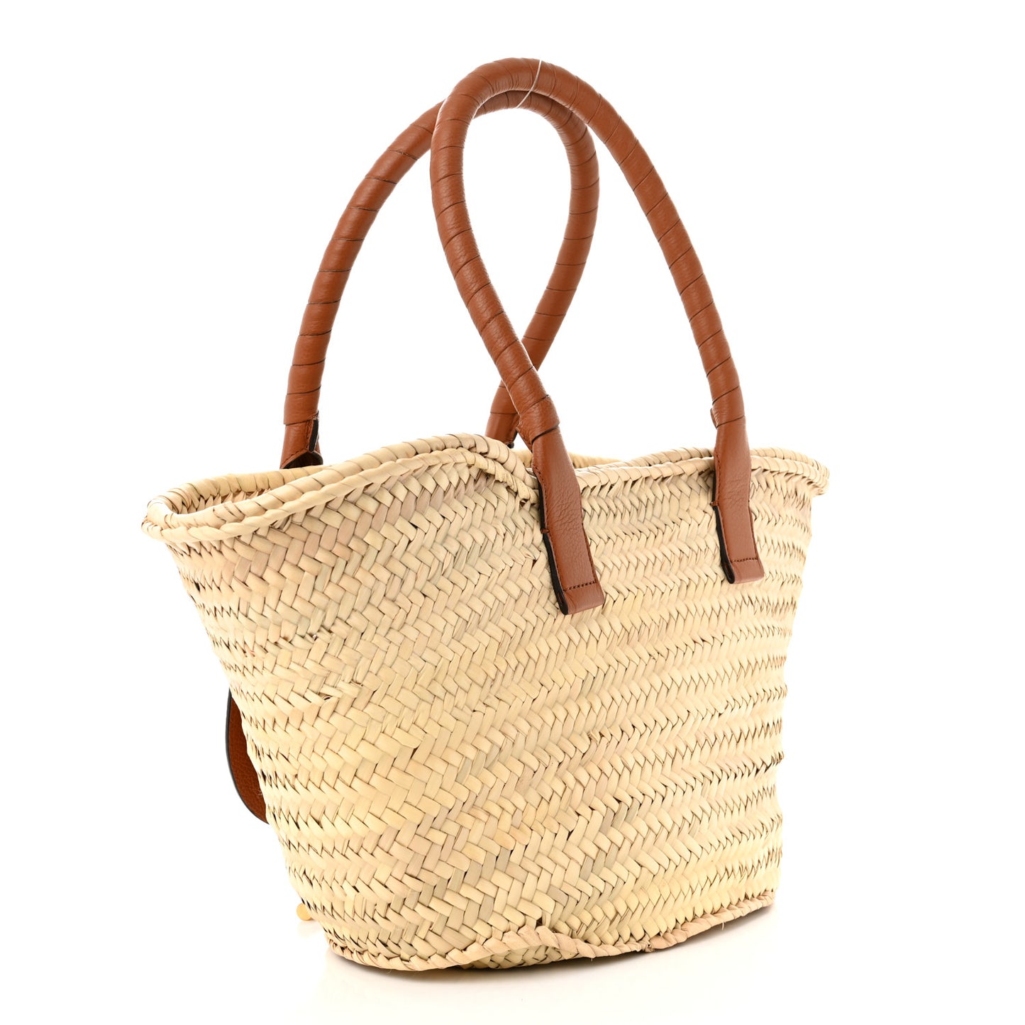 Raffia Small Grain Calfskin Medium Marcie Basket Tan
