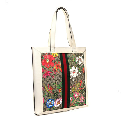 Gucci GG Supreme Monogram Flora Web Ophidia Vertical Shopping Tote White 3 of 12