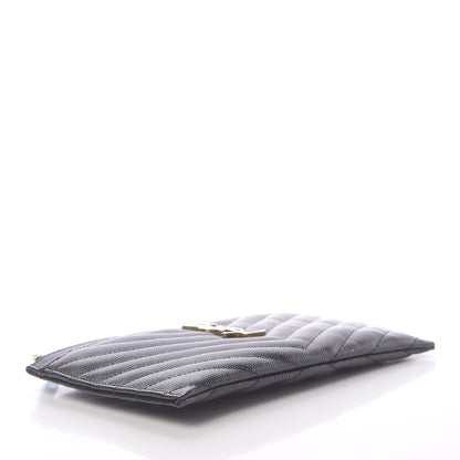 Saint Laurent Grain De Poudre Chevron Monogram Bill Pouch Black 4 of 11