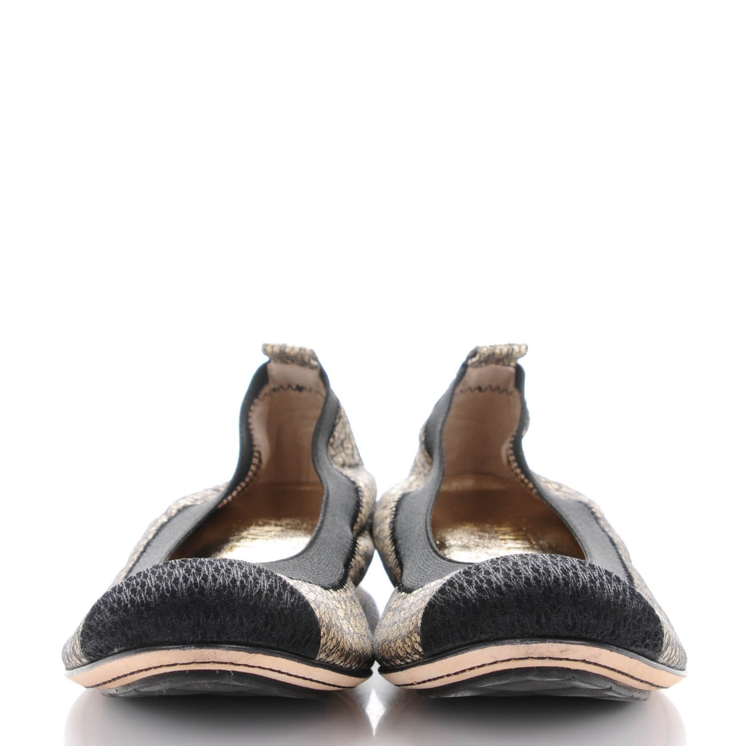 Chanel Metallic Lace Cap Toe Ballerina Flats 37.5 Black Gold 2 of 9