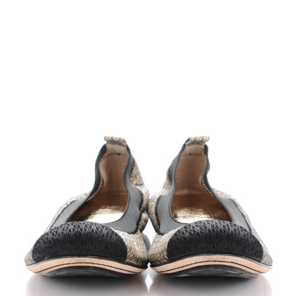 Chanel Metallic Lace Cap Toe Ballerina Flats 37.5 Black Gold 2 of 9