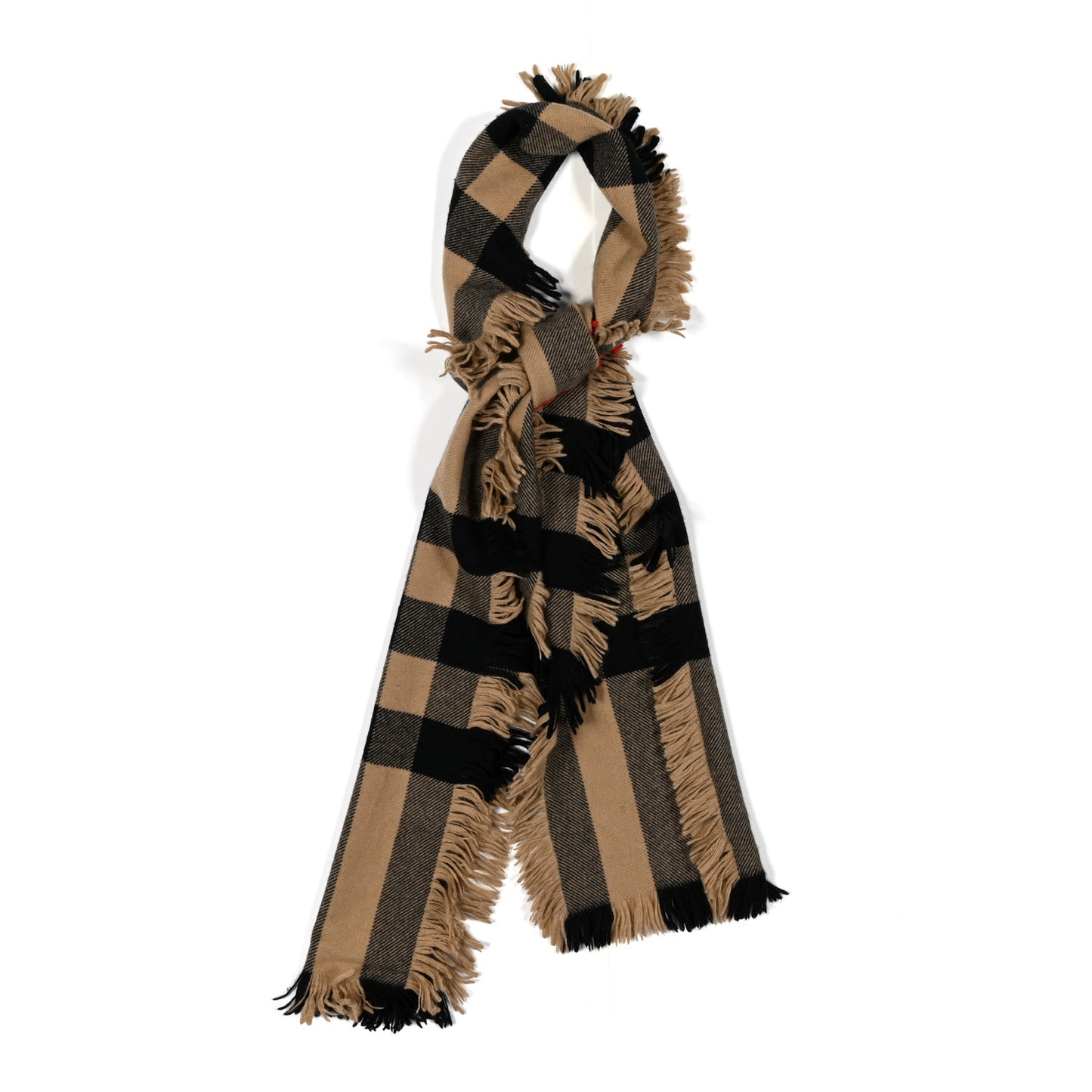Wool Check Happy Fringe Scarf Beige