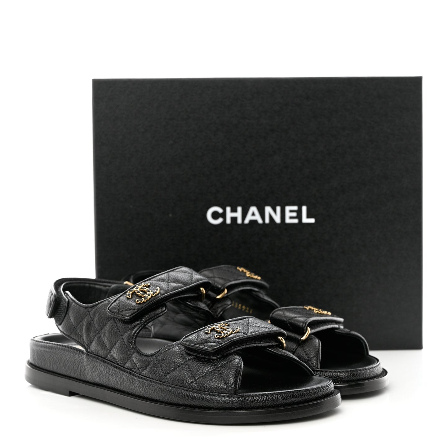 Grained Calfskin Velcro Dad Sandals 38.5 Black