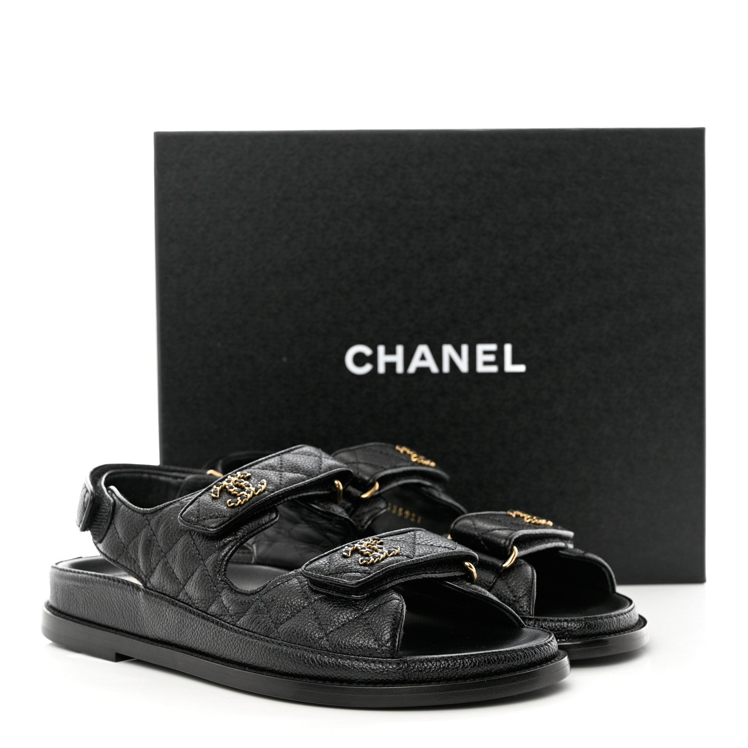Chanel Grained Calfskin Velcro Dad Sandals 38.5 Black 9 of 9