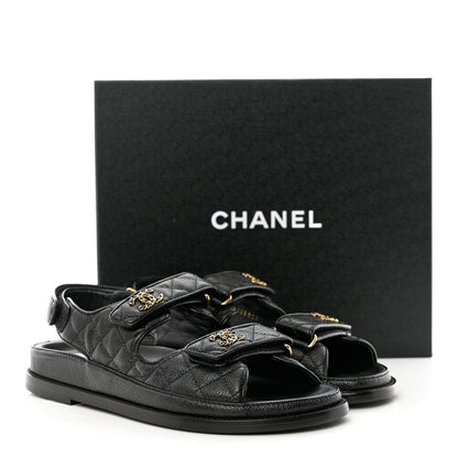 Chanel Grained Calfskin Velcro Dad Sandals 38.5 Black 9 of 9