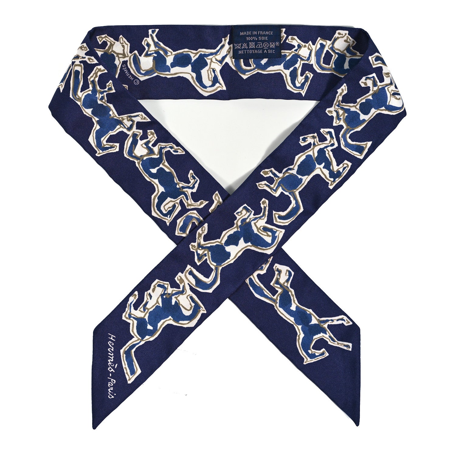 Hermes Silk Chevaux En Liberte Twilly Marine Indigo Blanc 1 of 3