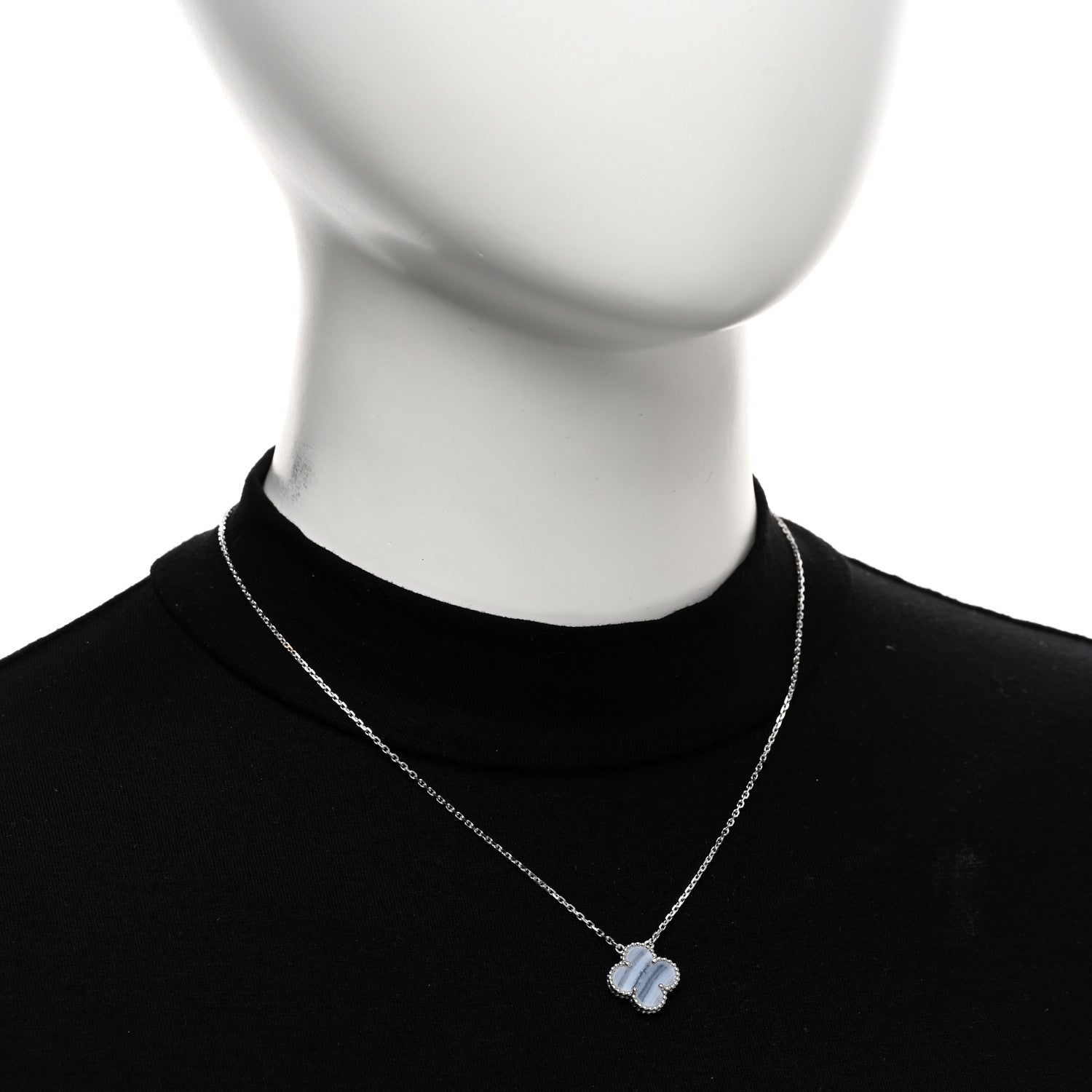 Van Cleef & Arpels 18k White Gold Chalcedony Vintage Alhambra Pendant Necklace 2 of 5