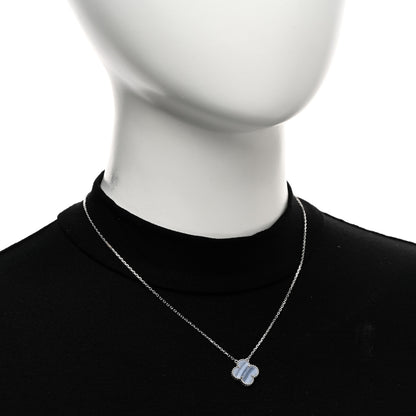 Van Cleef & Arpels 18k White Gold Chalcedony Vintage Alhambra Pendant Necklace 2 of 5
