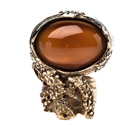 Saint Laurent Glass Cabochon Arty Ovale Ring 6 Gold Orange 1 of 4