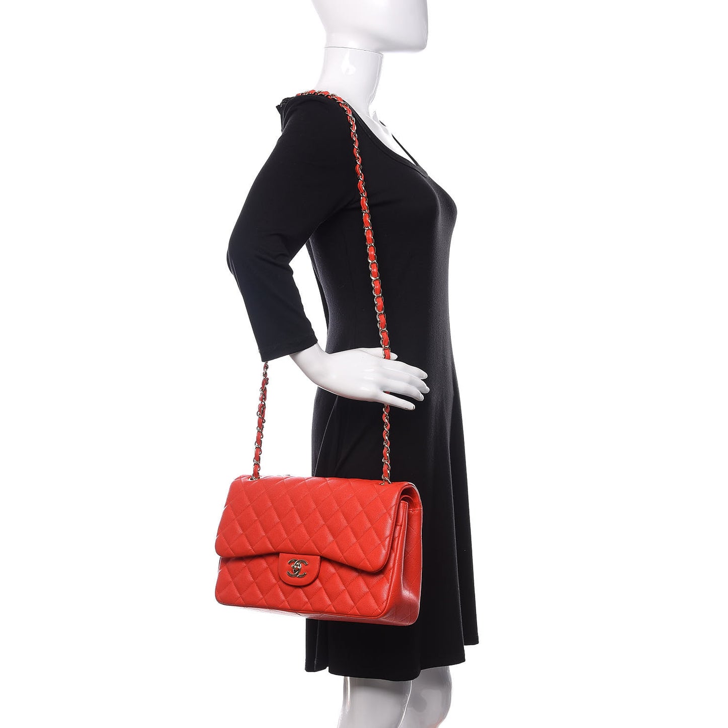 Caviar Quilted Jumbo Double Flap Red