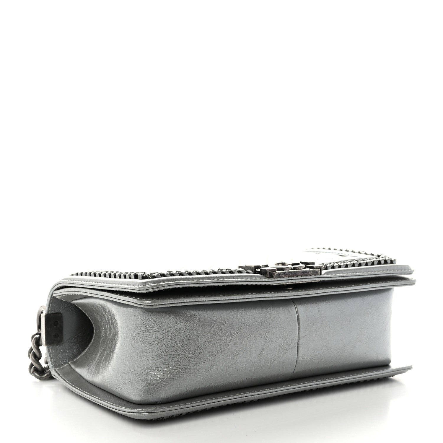 Chanel Metallic Aged Calfskin Quilted Medium Top Handle Boy Flap Silver 4 of 12