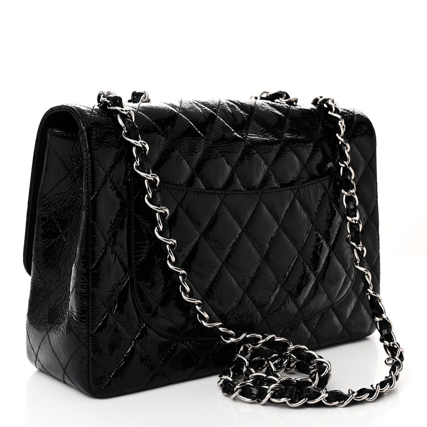 Chanel Distressed Patent Quilted Jumbo Single Flap Black 3 of 11