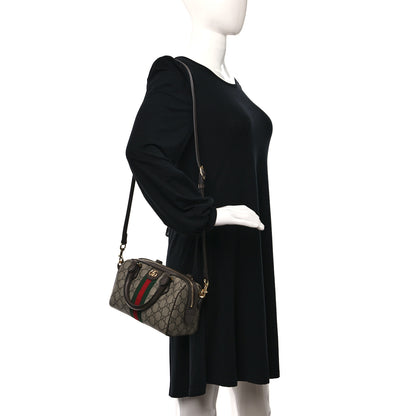 Gucci GG Supreme Monogram Textured Dollar Calfskin Web Mini Ophidia Top Handle Bag Beige Ebony New Acero 2 of 9