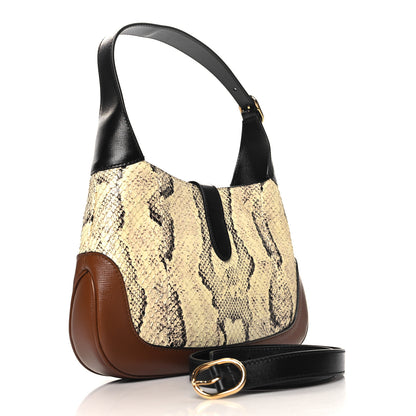 Gucci Snakeskin Calfskin Small Jackie 1961 Hobo Black Brown 3 of 11