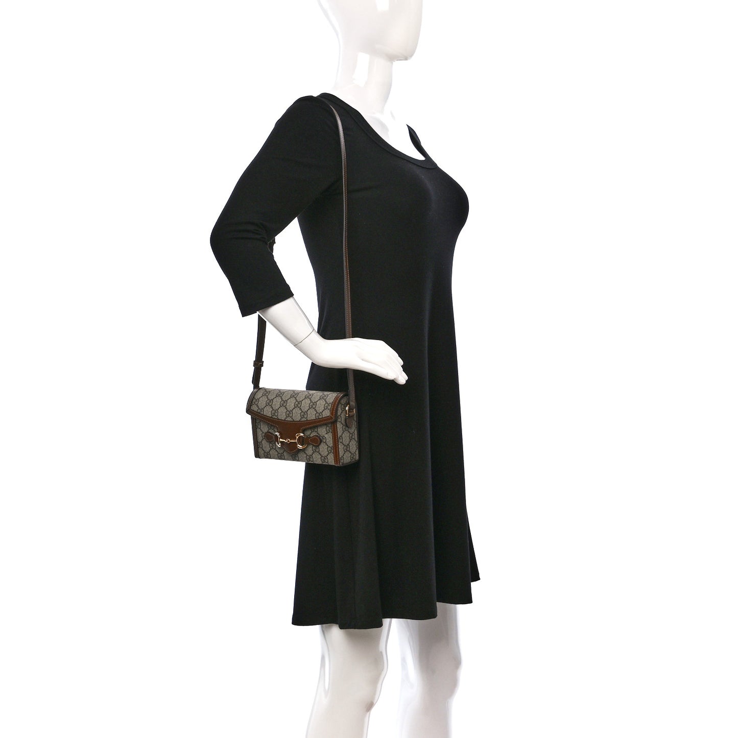 GG Supreme Monogram Mini Horsebit 1955 Shoulder Bag Beige Brown Sugar