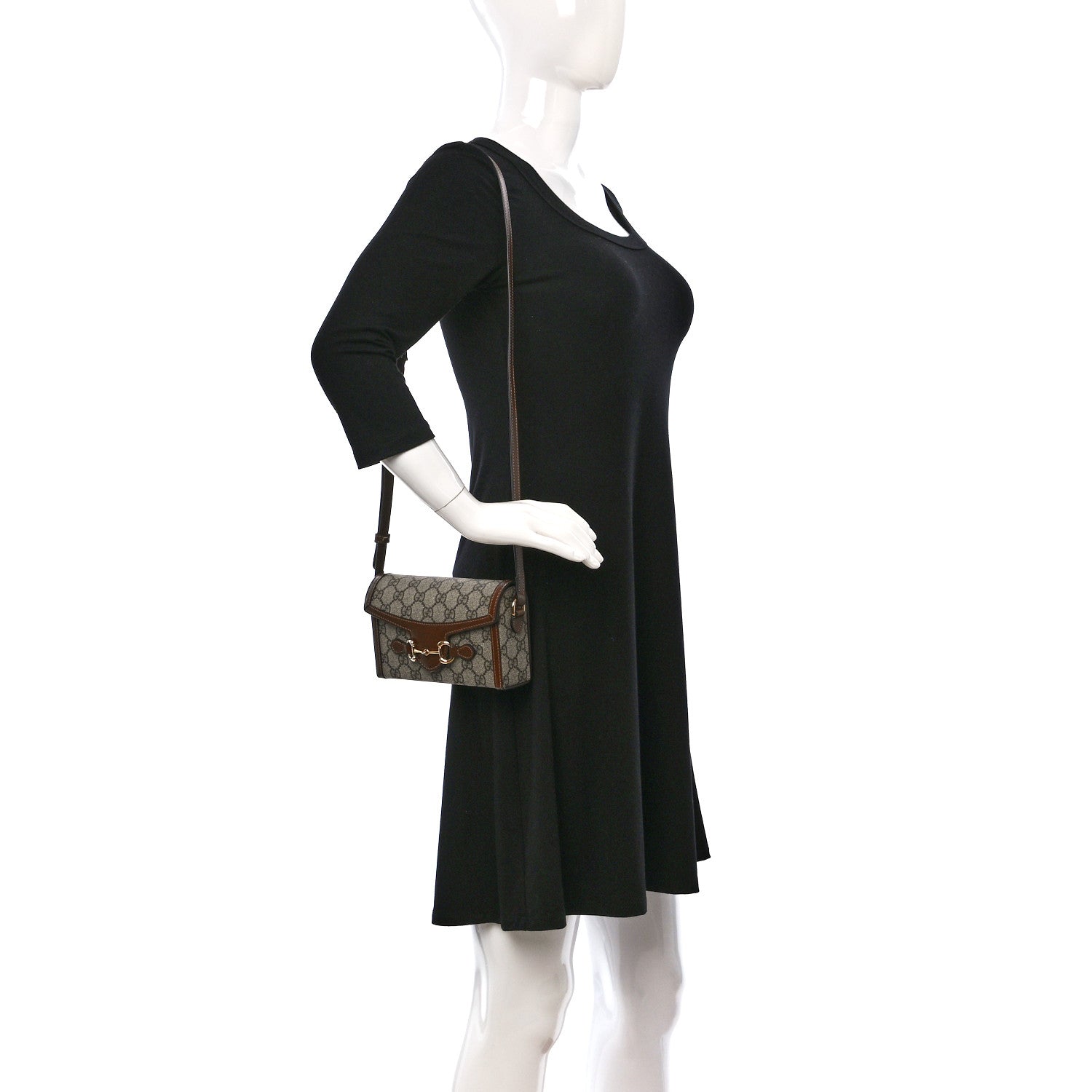 Gucci GG Supreme Monogram Mini Horsebit 1955 Shoulder Bag Beige Brown Sugar 2 of 9
