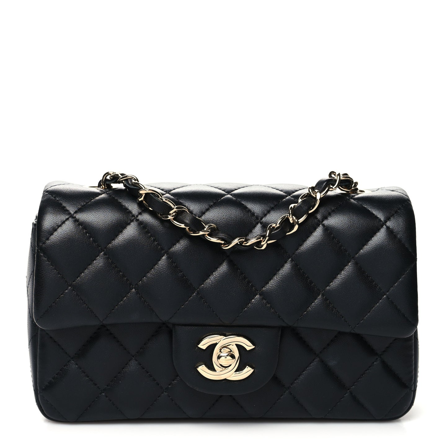 Lambskin Quilted Mini Rectangular Flap Black