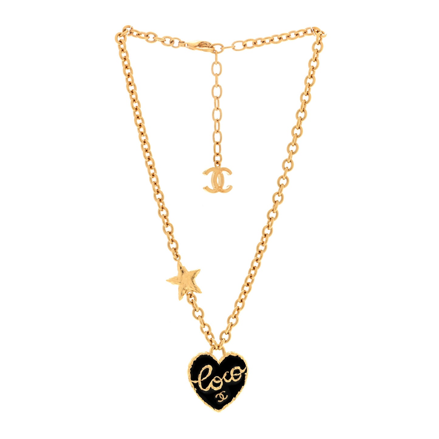 Enamel Coco Heart CC Star Necklace Gold Black