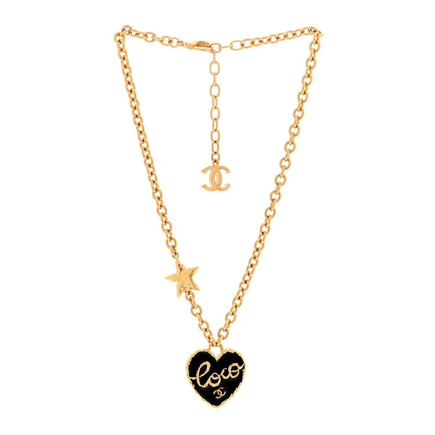 Chanel Enamel Coco Heart CC Star Necklace Gold Black 3 of 4