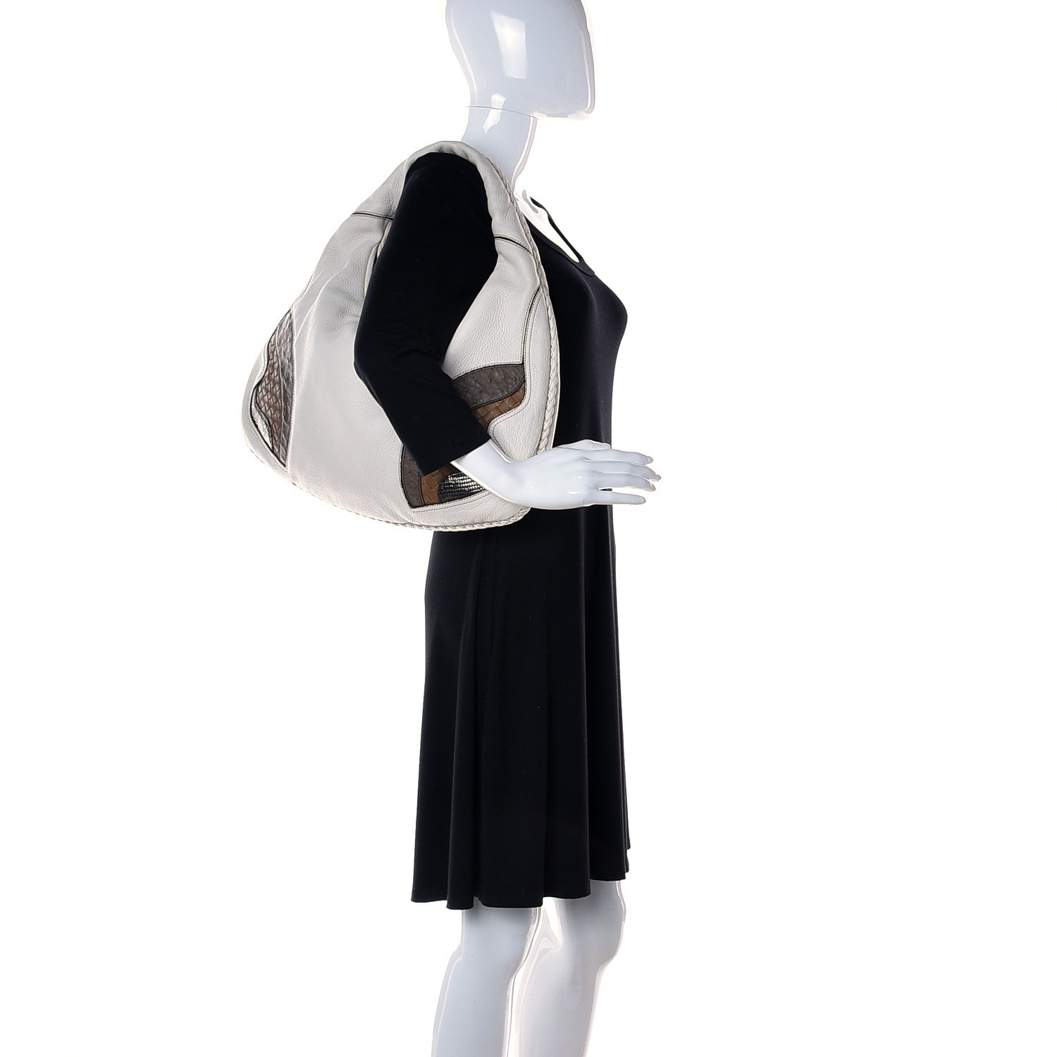 Bottega Veneta Cervo Deerskin Ostrich Lizard Intrecciato 50th Anniversary Large Veneta Hobo White 2 of 14