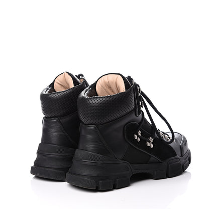 Gucci X SEGA Calfskin Suede Technical Canvas Womens Flashtrek High-Top Sneakers 40.5 Black 4 of 10